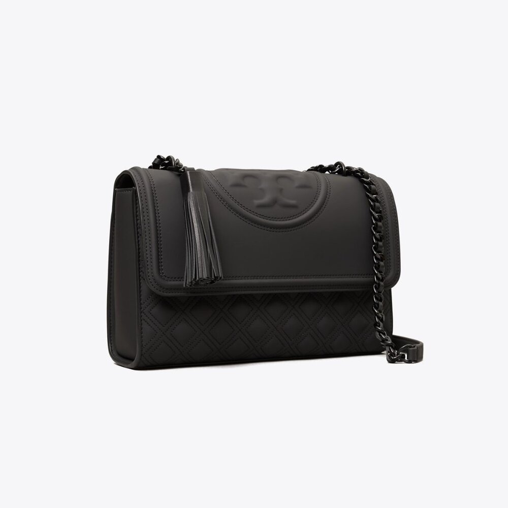 NWT Tory Burch Small Matte Fleming Black Quilted Chain Convertible Shoulder Bag